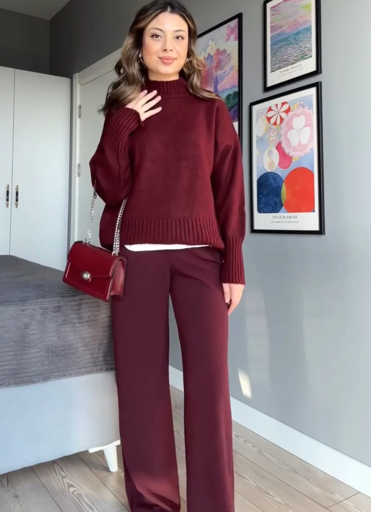 Burgundy Side Hook Trousers - Image 4