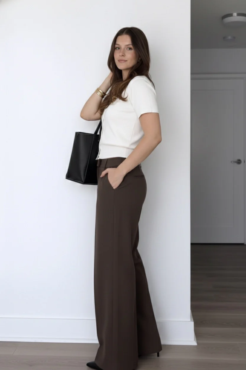 Coffee Brown Side Hook Trousers - Image 3
