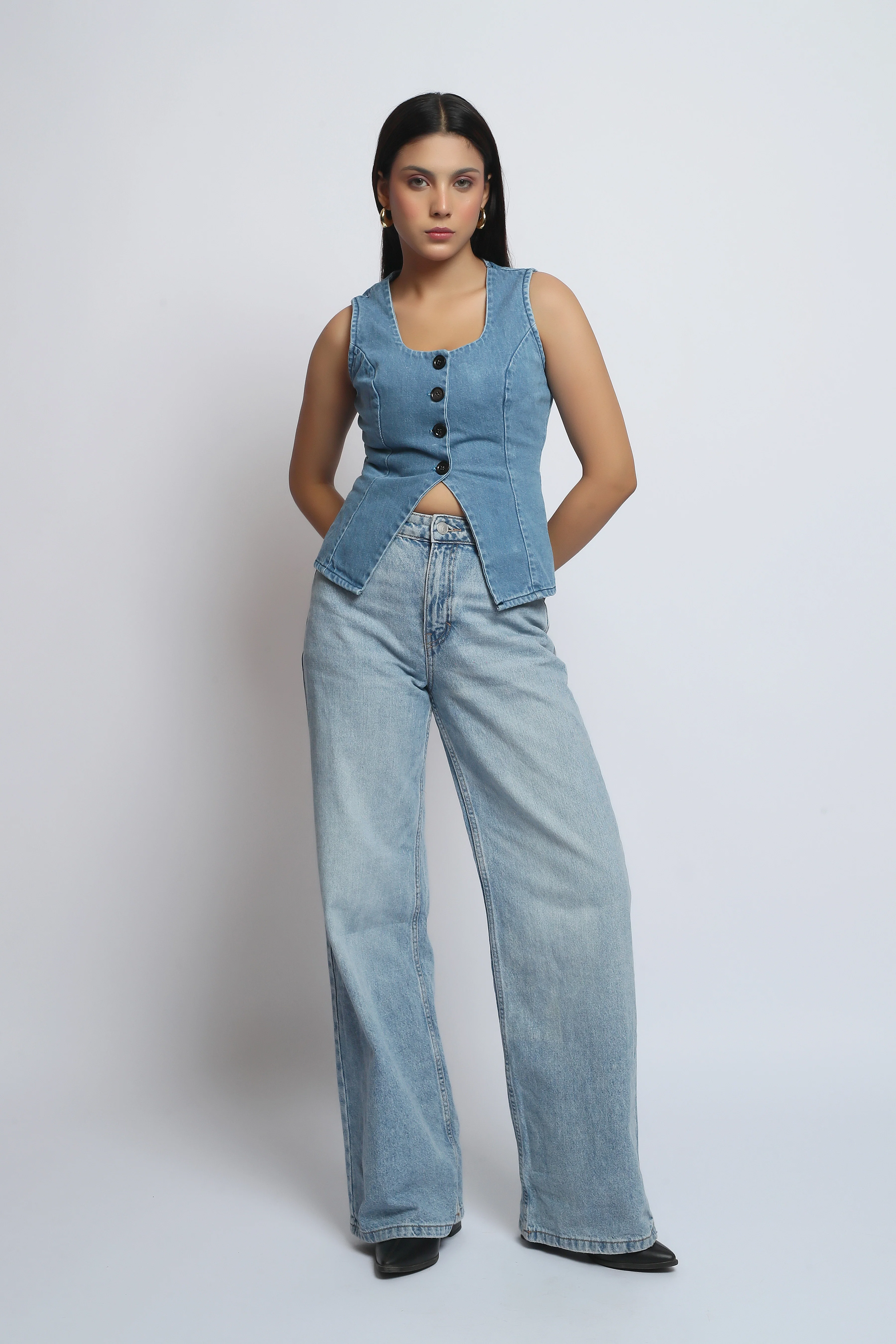 Scoop Neck Denim Top - Image 3
